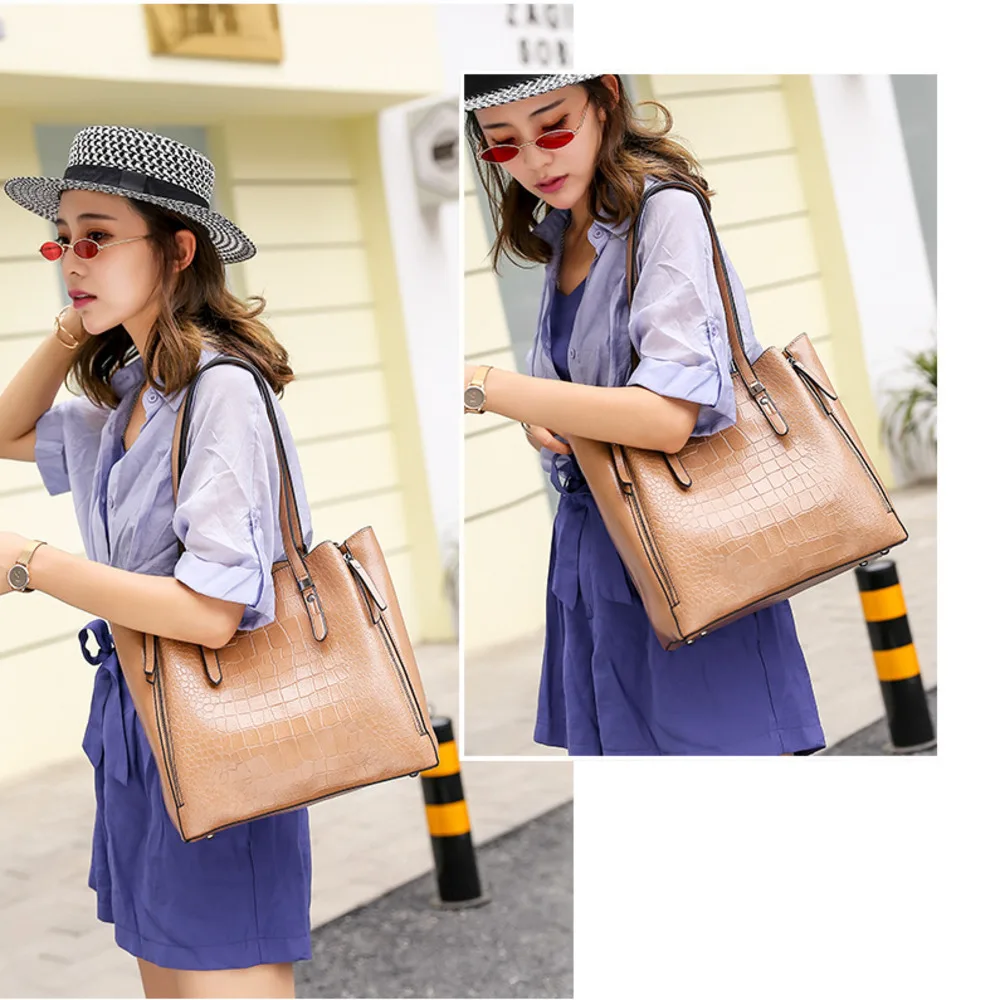 

Crocodile Leather Tote Bags For Women High Capacity Luxury Handbags Designer 2020 Stone Shoulder Bag High Quality Messenger Bag