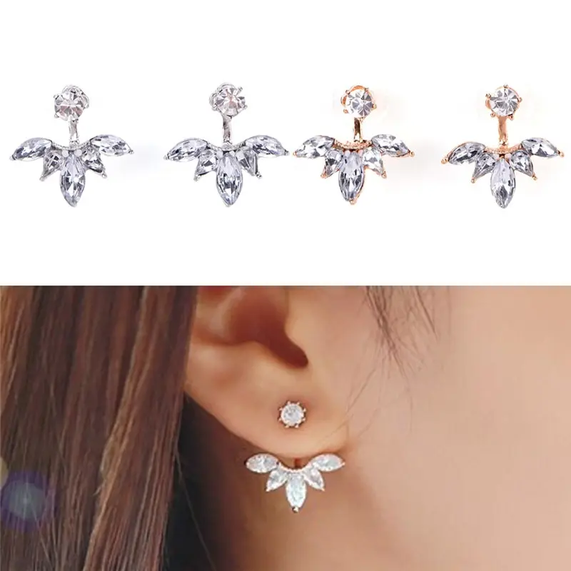 Модные серьги-гвоздики в виде листьев Стразы золотого и серебряного цвета серьги