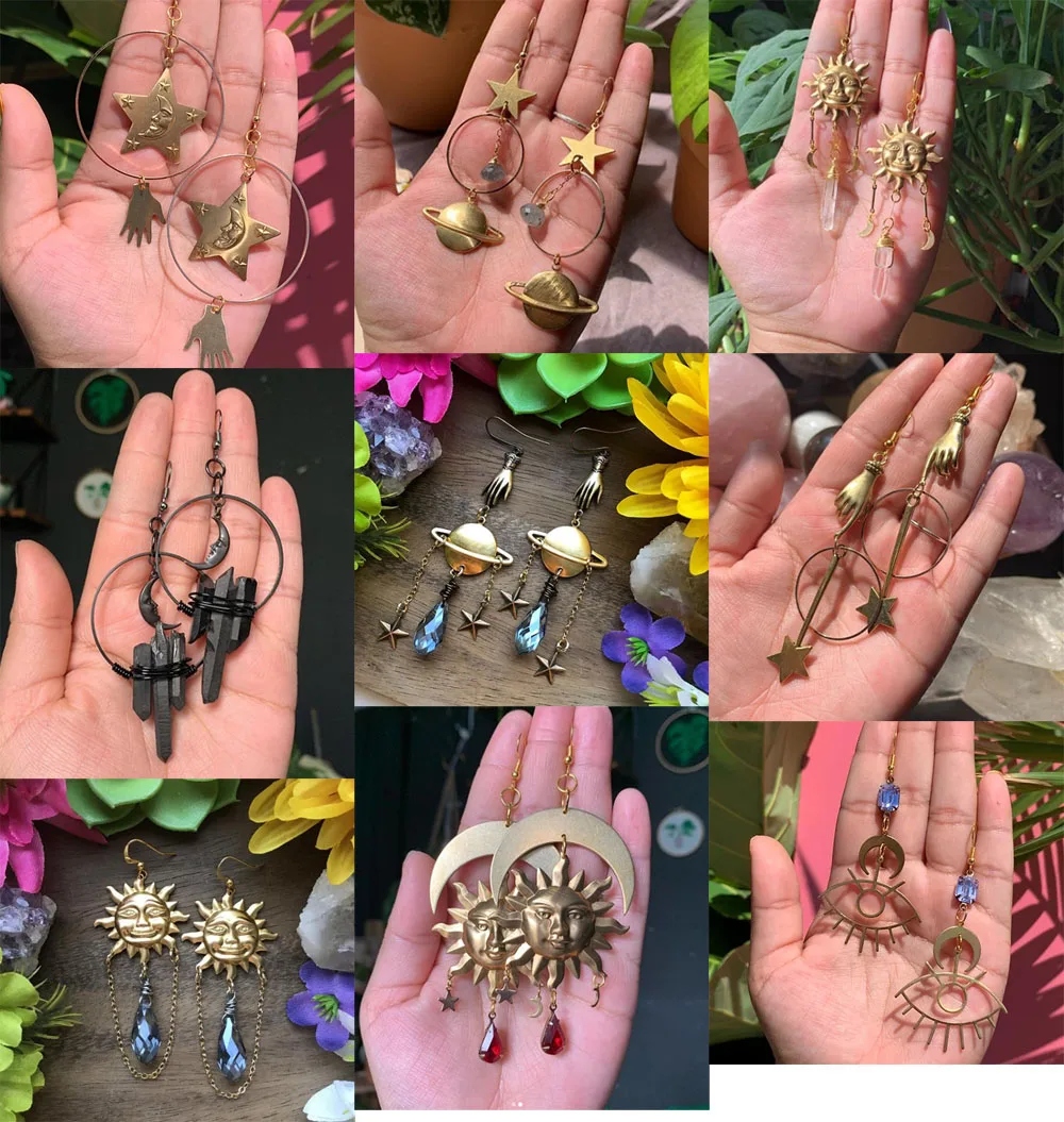 Позолоченные серьги подвески в виде звезд Солнца и Луны ювелирные изделия стиле