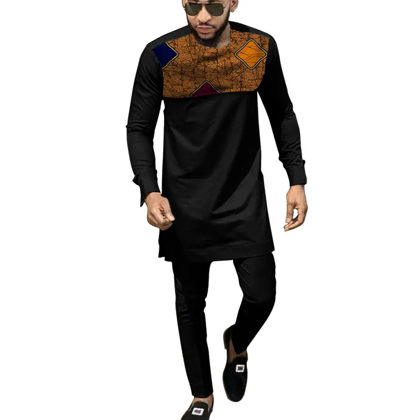 2021 африканская мода мужские рубашки брюки с нашивками Лоскутные Топы