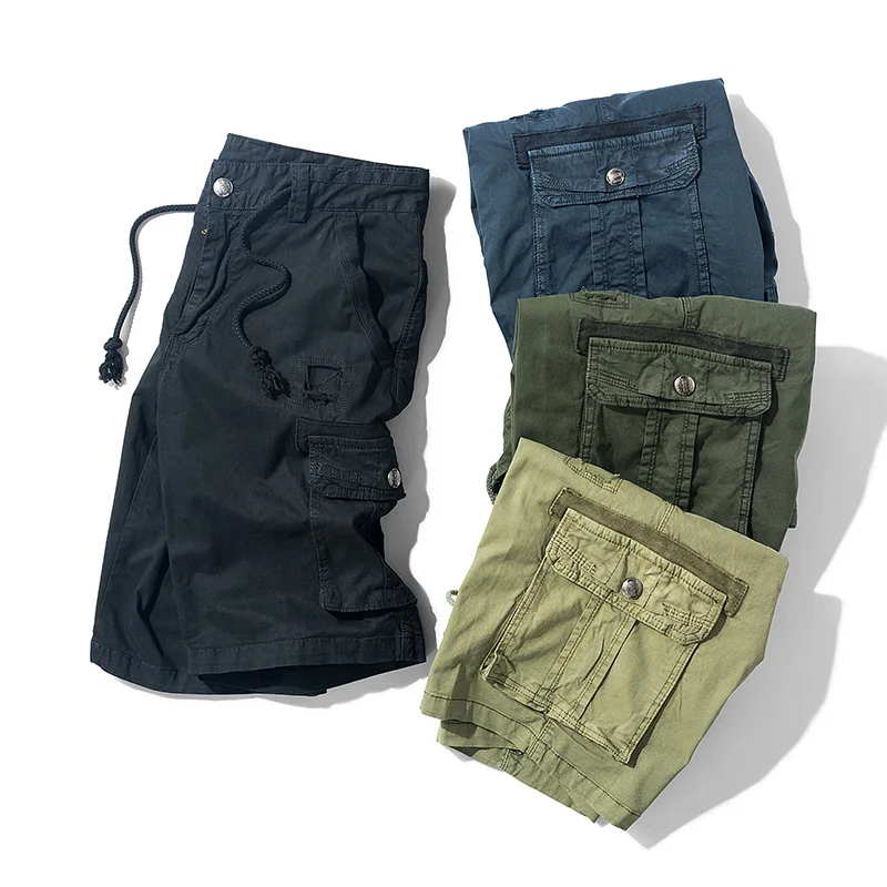 

HENCHIRY Solid Color Capris Summer Men Casual Fashion Tooling Shorts Breeches Beach Pants Loose Straight Pants Camouflage Pants