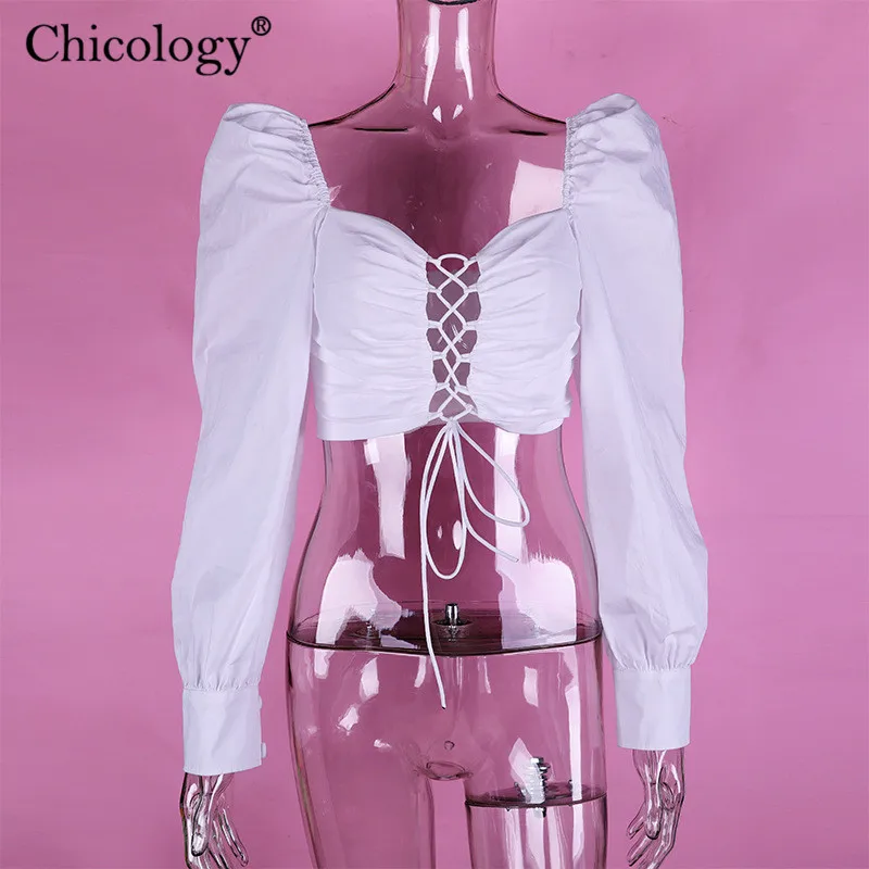 

Chicology hollow out lace up sexy blouse women long sleeve korean style top 2019 summer autumn shirt streetwear female clothes