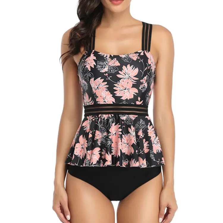 Женский комплект бикини с пуш апом плотный купальник рюшами пикантная юбка