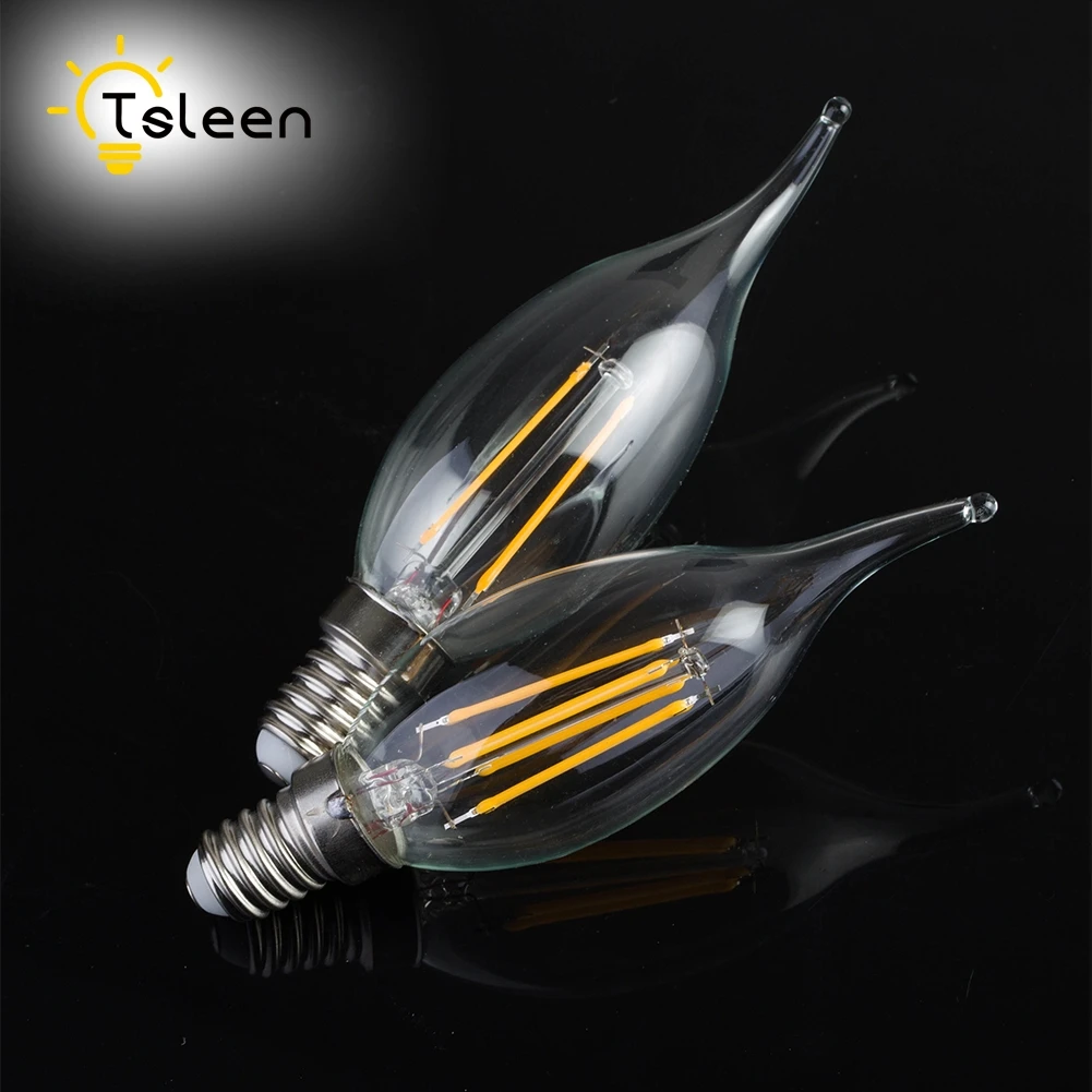 Винтажная Светодиодная лампа TSLEEN E14 4 Вт 8 с нитью накаливания C35 220 В светодиодный