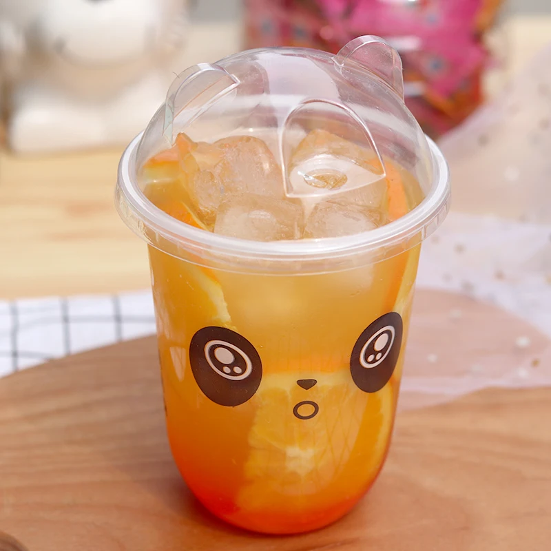 

50 шт., красная сетчатая необычная Милая фоточашка, прозрачная упаковка для пудинга, йогурта, сока, с крышкой в виде медведя