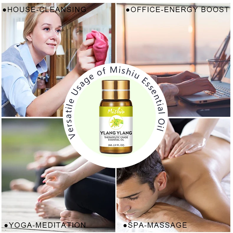 

Mishiu Natual Essential Oil for Diffuser Aromatherapy Oil Ylang Ylang Basil Citronella Fennel Orange Body Skin Care Oil 5ML