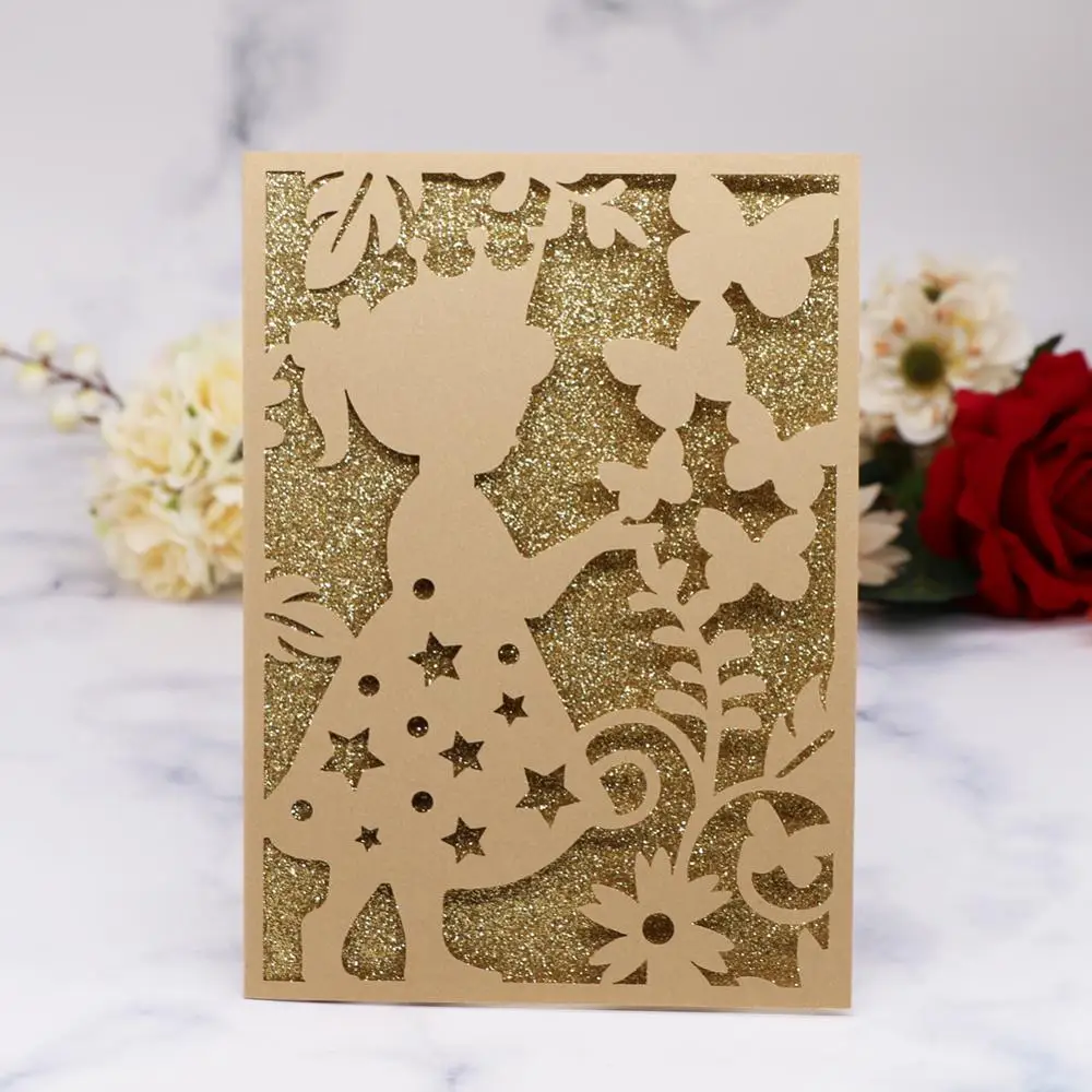 

30pcs/lot Litter Girl Cute Wedding Invitation Card Laser Cut Exquisite Greeting Card Baby Shower Invitation Card