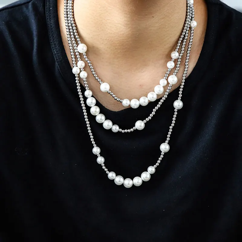 

Stainless Steel Peal Ball Beads Chokers Chain Necklace Hip Hop Rapper Party Jewelry For Women Men