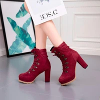 2021 new spring and autumn suede round toe super high heel square heel womens mid tube boots