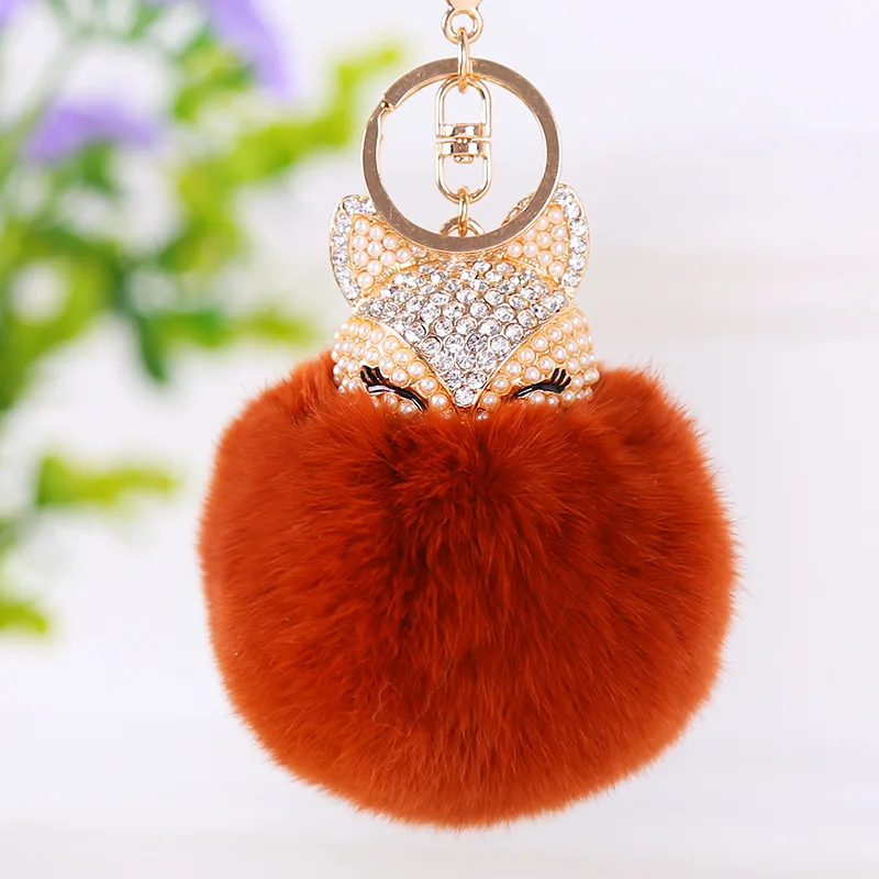 Помпон искусственный кроличий мех мяч брелок женский сплав горный хрусталь с
