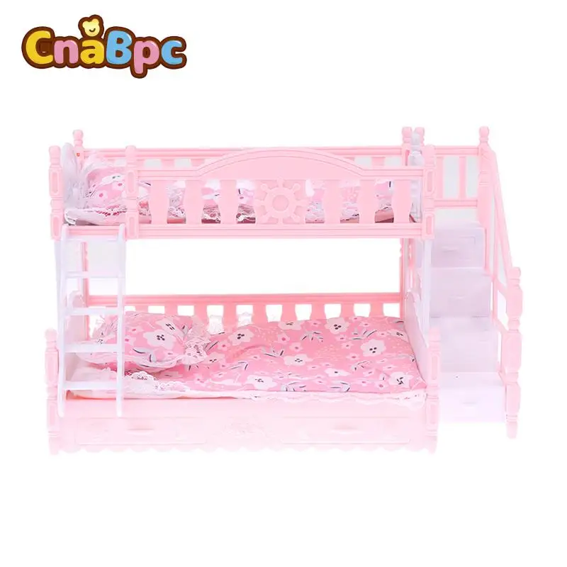 

1 Набор милый кукольный домик миниатюрная имитация европейского принцессы розовая двухъярусная кровать с простыней Подушка кукольная мебе...