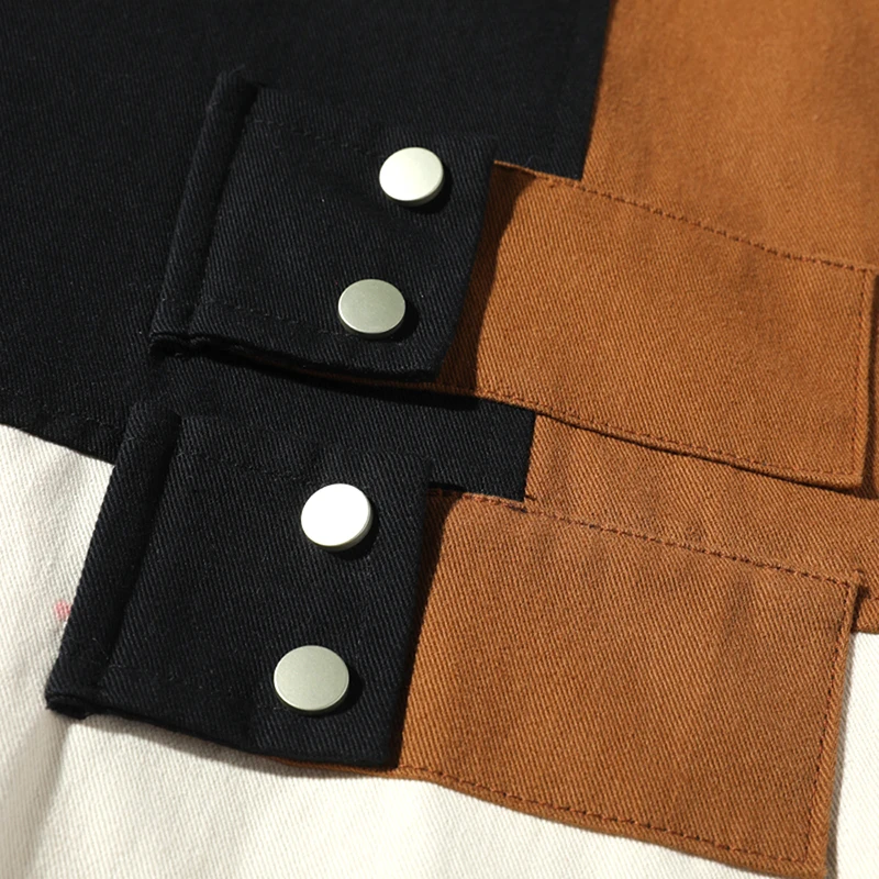 

2021 Autumn Winter New Style Color Patchwork Street Stylish Clothing Men's Hooded Jackets Casual Pockets Loose Printed Outerwear