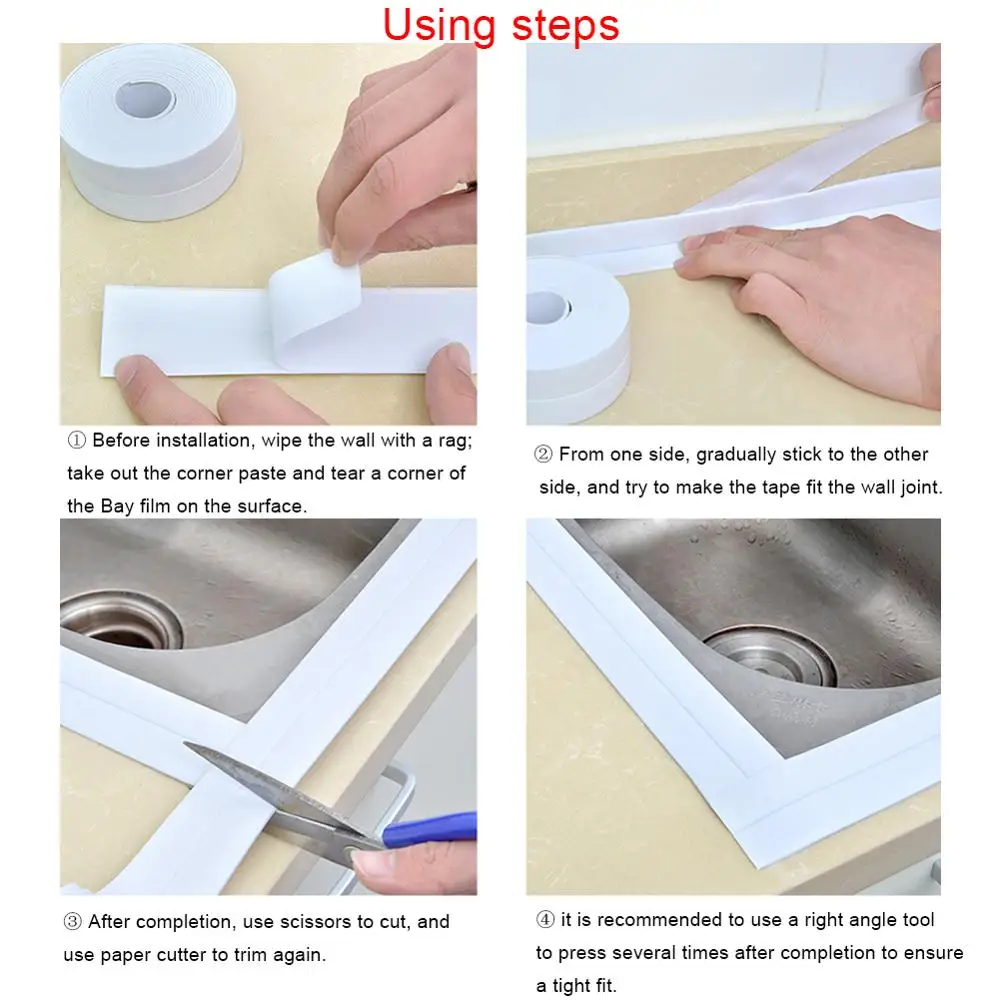 

Hot Sale 3.2M Home Bathroom Bathtub Kitchen Wall Stickers Art Sealing Strip Sealant Tape Mildew resistant and waterproof Tape