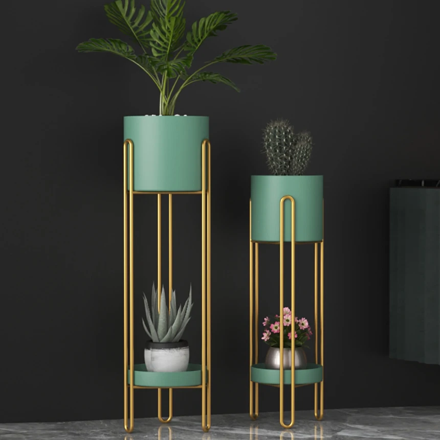 Nordic fashion light luxury gold plant stand high load-bearing floor type flower rack simple modern living room green rose shelf