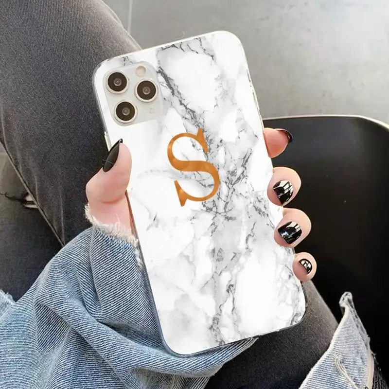 

YNDFCNB Custom name shell Marble background letters Phone Case for iPhone 11 12 pro XS MAX 8 7 6 6S Plus X 5S SE 2020 XR case