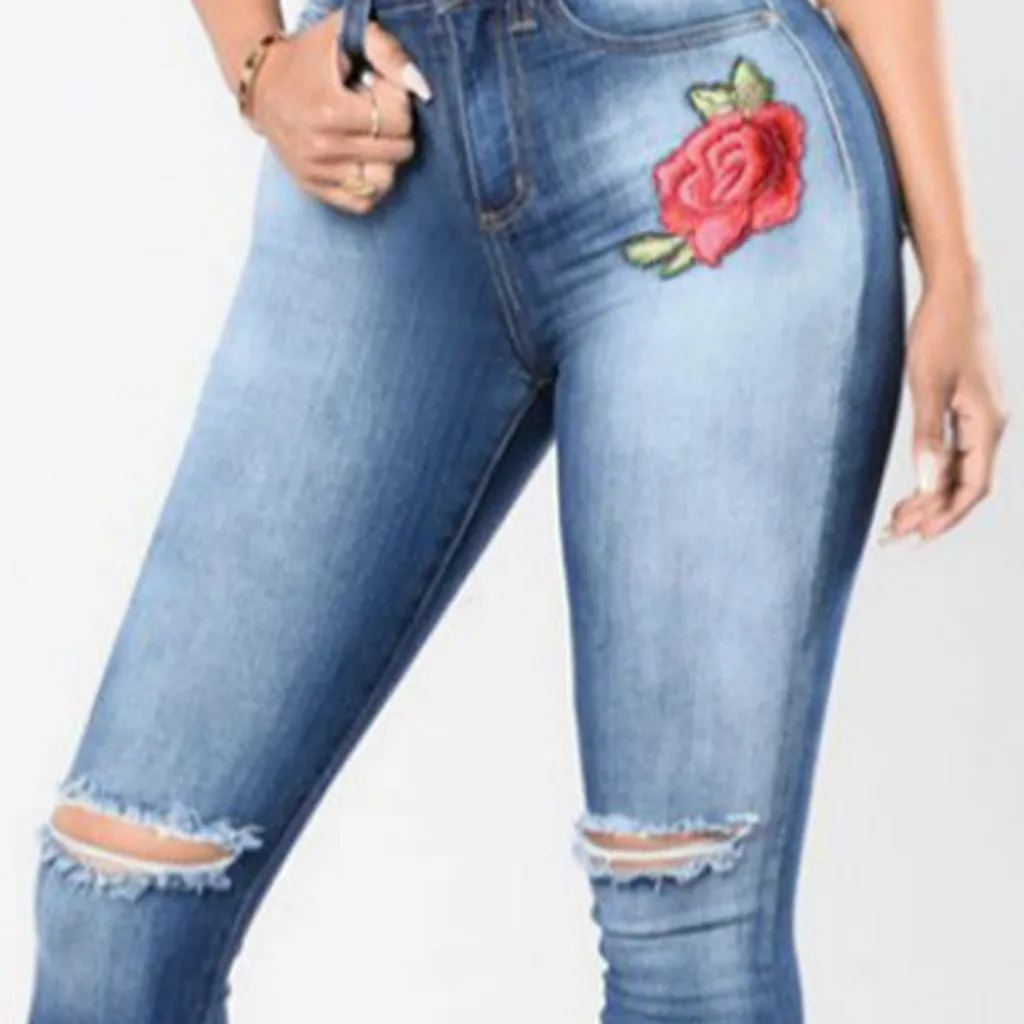 SAGACE сексуальные женские джинсовые брюки с вышивкой высокая эластичность