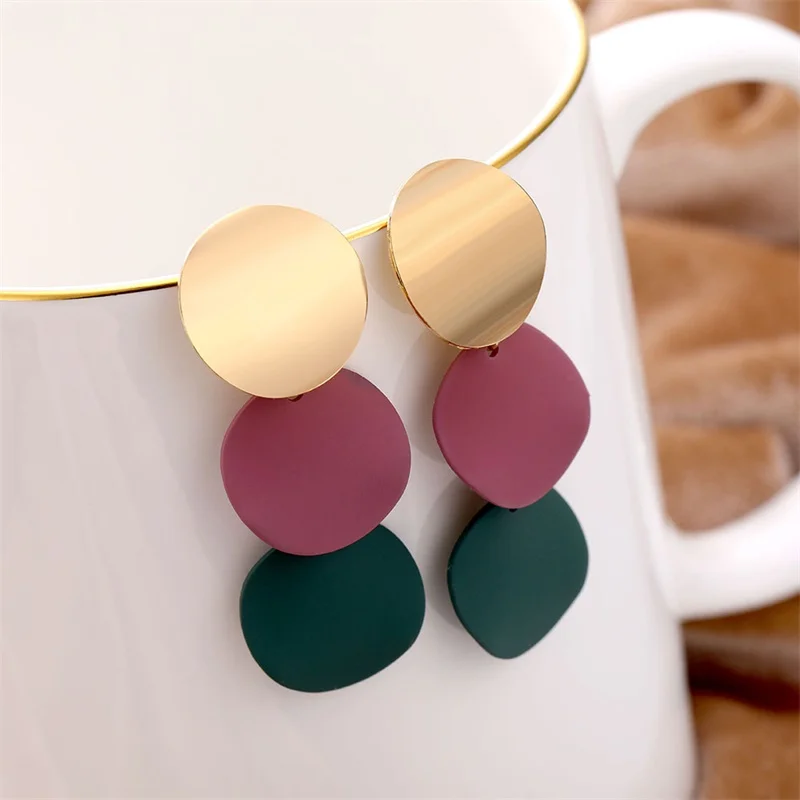 2020 Korean Round Colorful Alloy Drop Earrings for Women Geometric Statement 2 Color Jewelry Gifts | Украшения и аксессуары