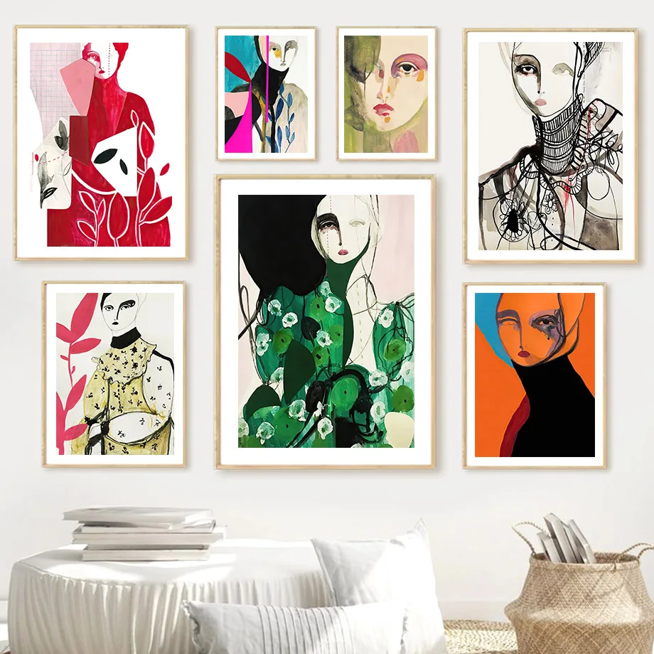 

Color Block Woman Portrait Abstract Line Wall Art Canvas Painting Nordic Posters And Prints Wall Pictures For Living Room Decor