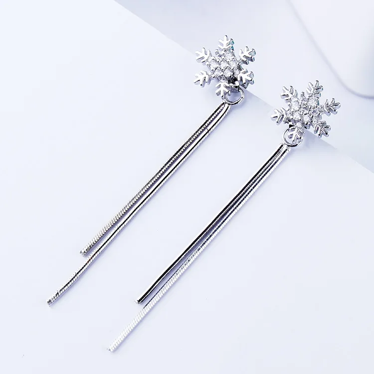 

Fashion Simple Snowflake Earrings Back Tassel Earrings Double Ear Thread Girl Earrings Charm Women Jewelry Christmas Gift