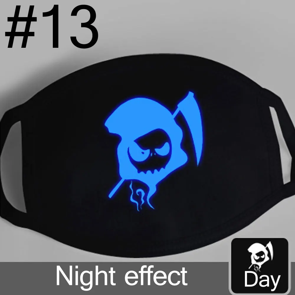 13 L. Mirror 1 шт. светящаяся хлопковая унисекс противопылевая черная маска для рта с синим принтом зубов вампира для мужчин, женщин и мальчиков - Цвет: 13