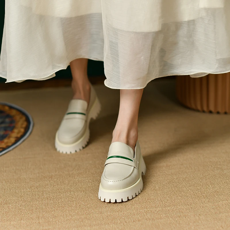 

Spring Genuine Leather Women Shoes 2021 New Casual Loafers Shoes Woman Slip-On Platform Shoes Round Toe Pumps Zapatos De Mujer