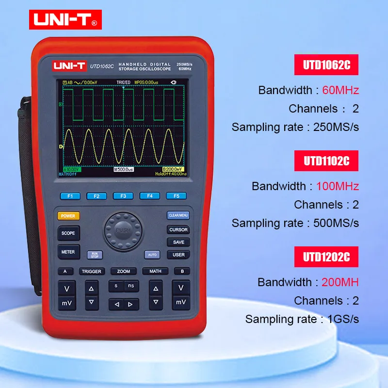 

UNI-T UTD1062C UTD1102C UTD1202C Handheld Digital Storage Oscilloscope+Waveform Generator+Multimeter with USB