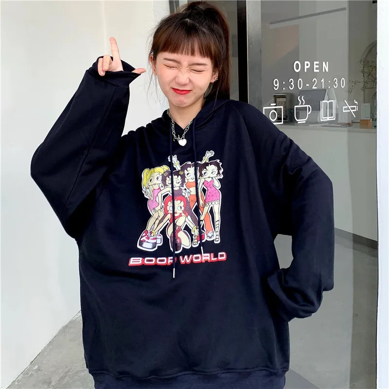 Women Sweetshirts Kawaii Clothes Women Pullovers Korean Fashion Hooded Sweatshirts Vintage Clothes Harajuku Hoodie Slim Solid