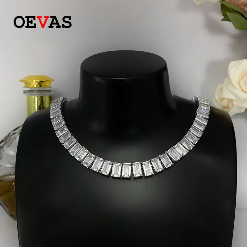 

OEVAS 100% серебро 925 пробы сверкающее однорядное 6*10 мм высокоуглеродистое ожерелье с бриллиантами для женщин свадебная вечеринка ювелирные из...