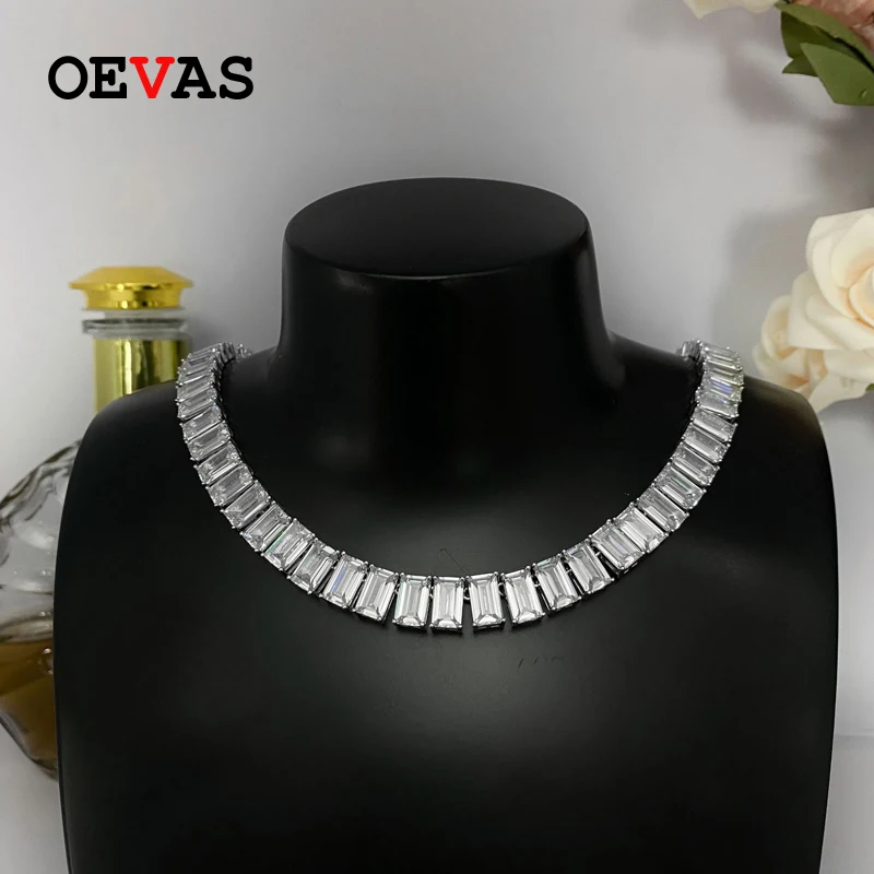 OEVAS 100% серебро 925 пробы сверкающее однорядное 6*10 мм высокоуглеродистое ожерелье с