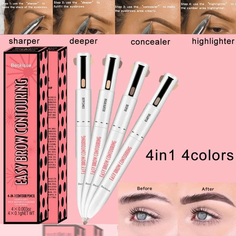 

Beckisue 4 In 1 Eyebrow Pencil Waterproof Eyebrow Long Lasting Easy To Wear Eyebrow Pen Beauty Makeup Cosmetic Tool