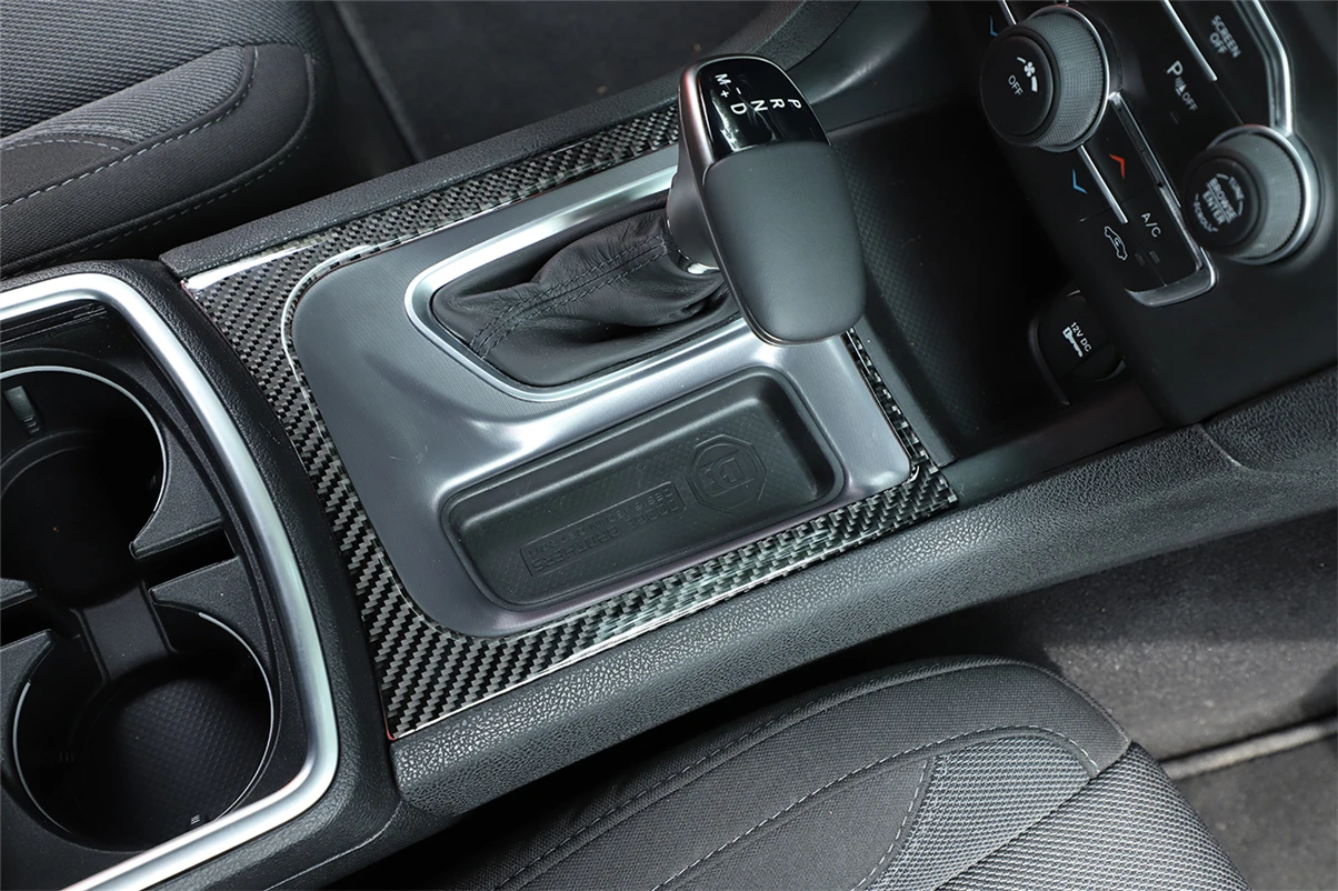 

Car Gear Shift Panel Decorative Cover Trim Sticker for Dodge Charger 2015+ Car Interior Accessories Carbon Fiber Black Red