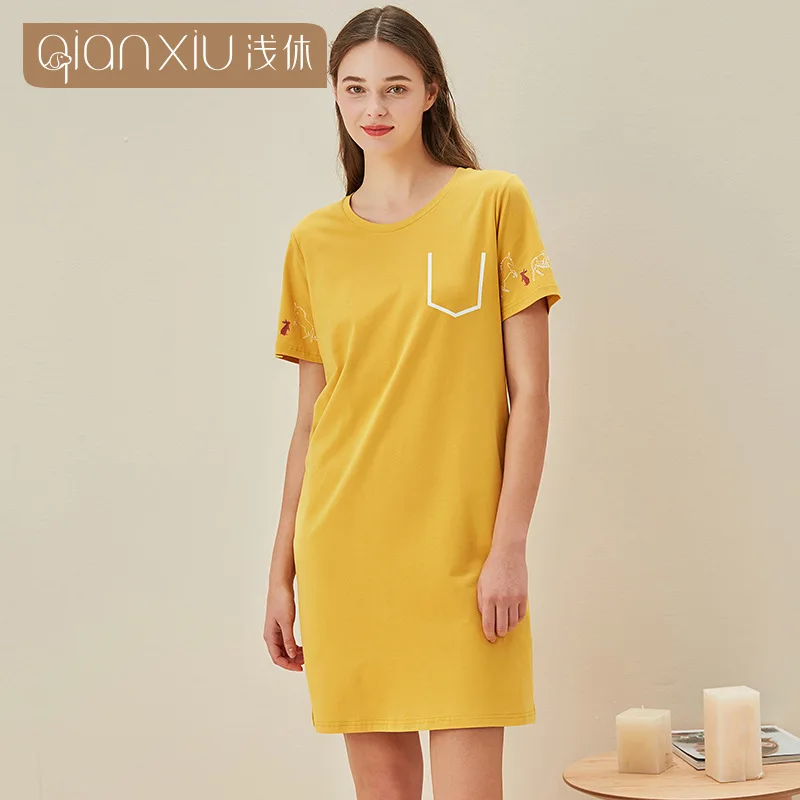 

Men's and women's short sleeve suit women's bamboo fiber home loose and comfortable nightdress women's pajamas