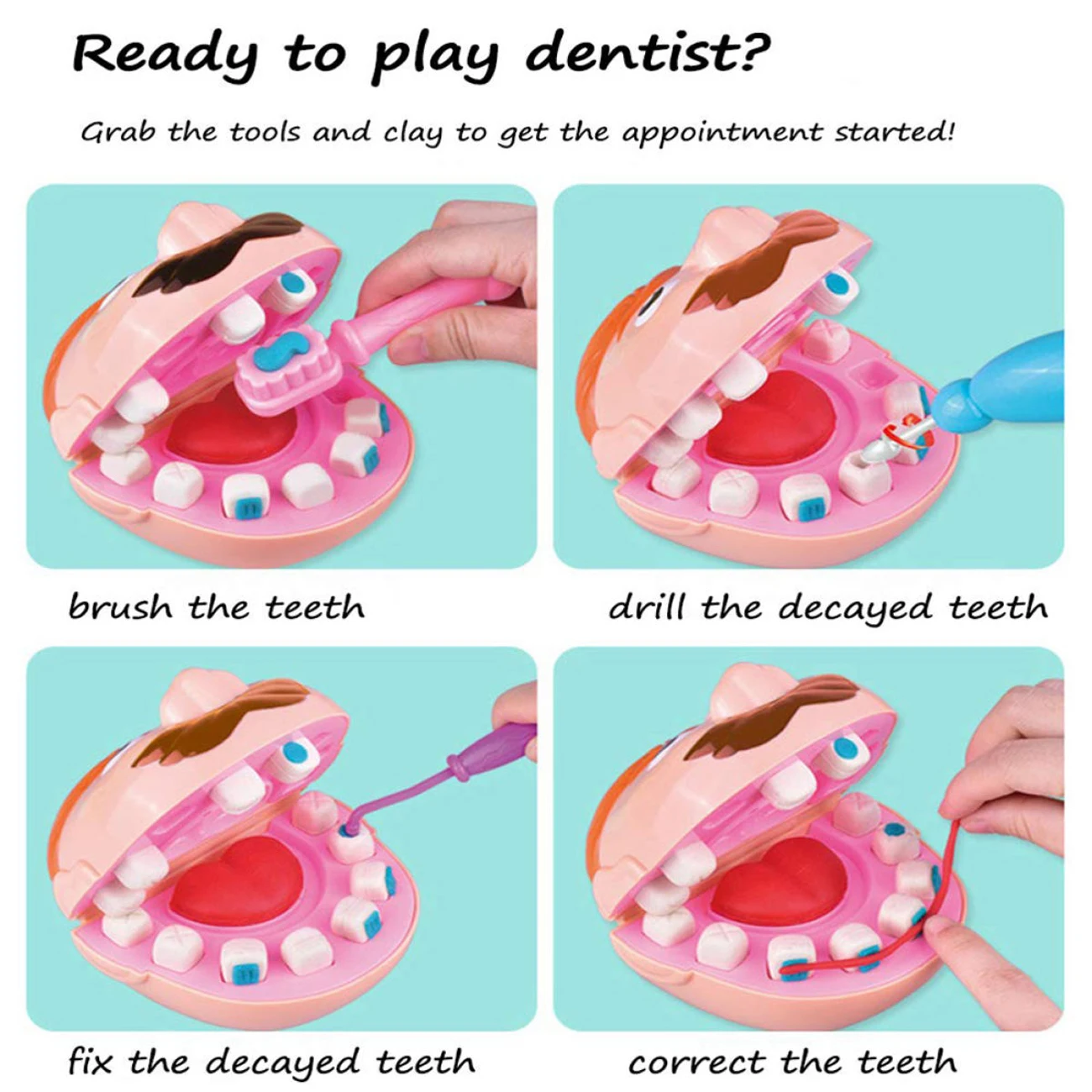 

Children Puzzle Toy Doctor Set Light Clay Plasticine Tools Simulation Play House Pretend Dentist DIY Clay Educational Tooth Mold
