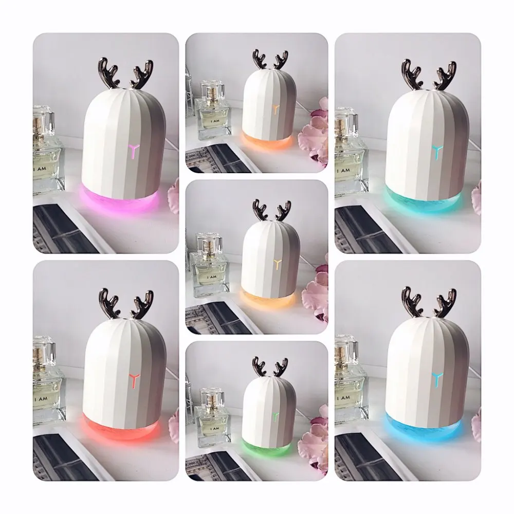 

White Deer air Humidifier Ultrasonic Aromatherapy Diffuser with Colorful LED Night Light Mini USB Essential oil Diffuser for Car