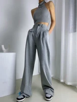 2021 women spring fall new elastic high waist wide leg gray pants loose straight trousers trend female solid color jogging pants