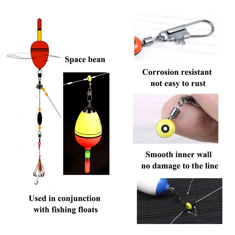 20PCS/Lot Space Beans Fishing Connector Float Rolling Swivel Supplies with Box Carry Tackle tool | Спорт и развлечения