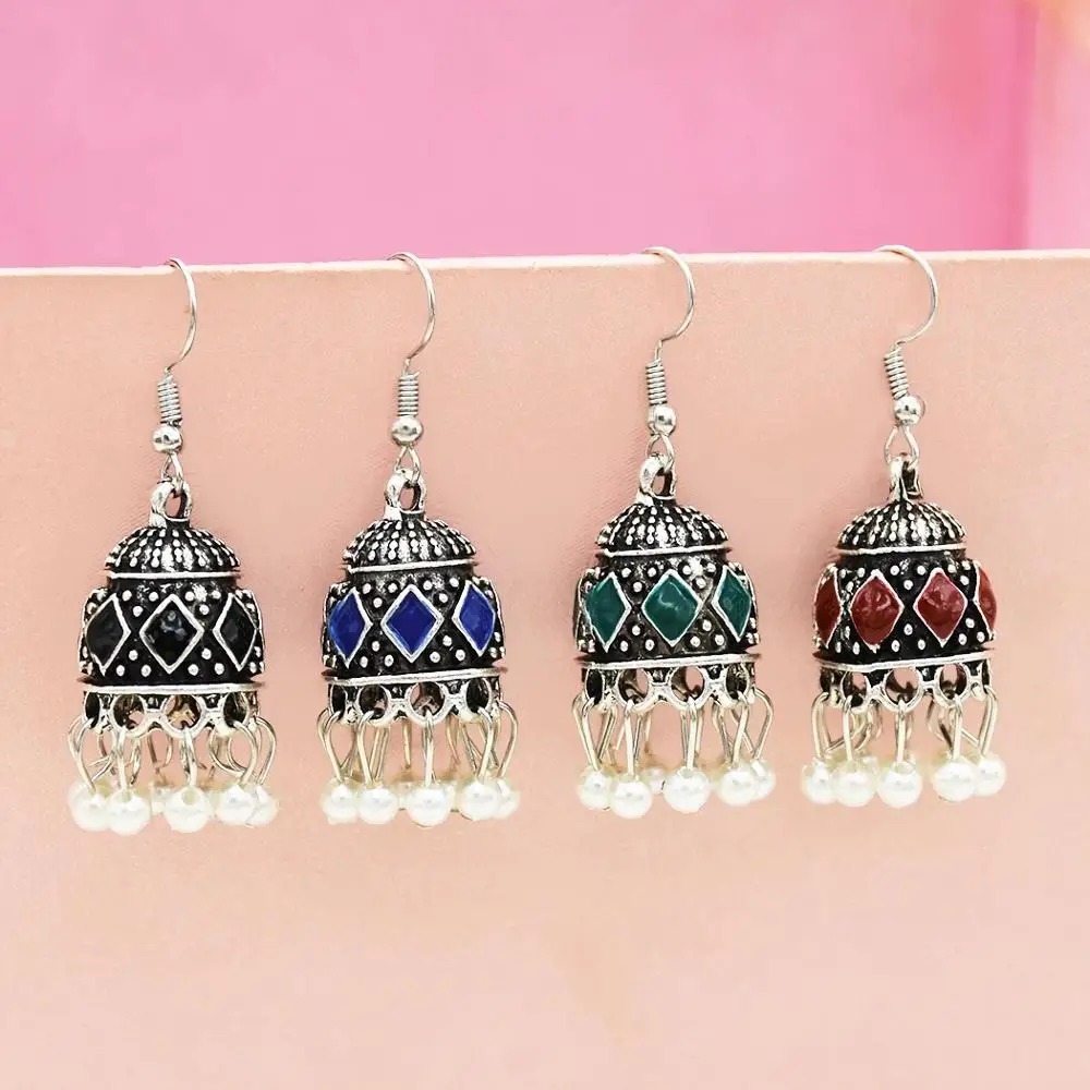 Индийские серьги для женщин окисленные Jhumka стразы жемчужные с кисточками