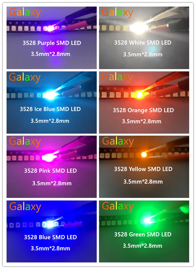 3528 SMD светодиодный Диод супер яркий красный/зеленый/синий/желтый/белый x100pcs = 500pcs