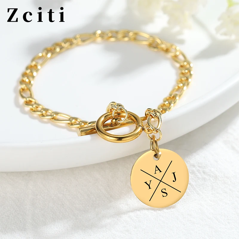 

Round Pendant Engraving Letter Bracelet For Women Stainless Steel Custom Initial Name Bracelet Trendy Female Jewelry Hand Chain