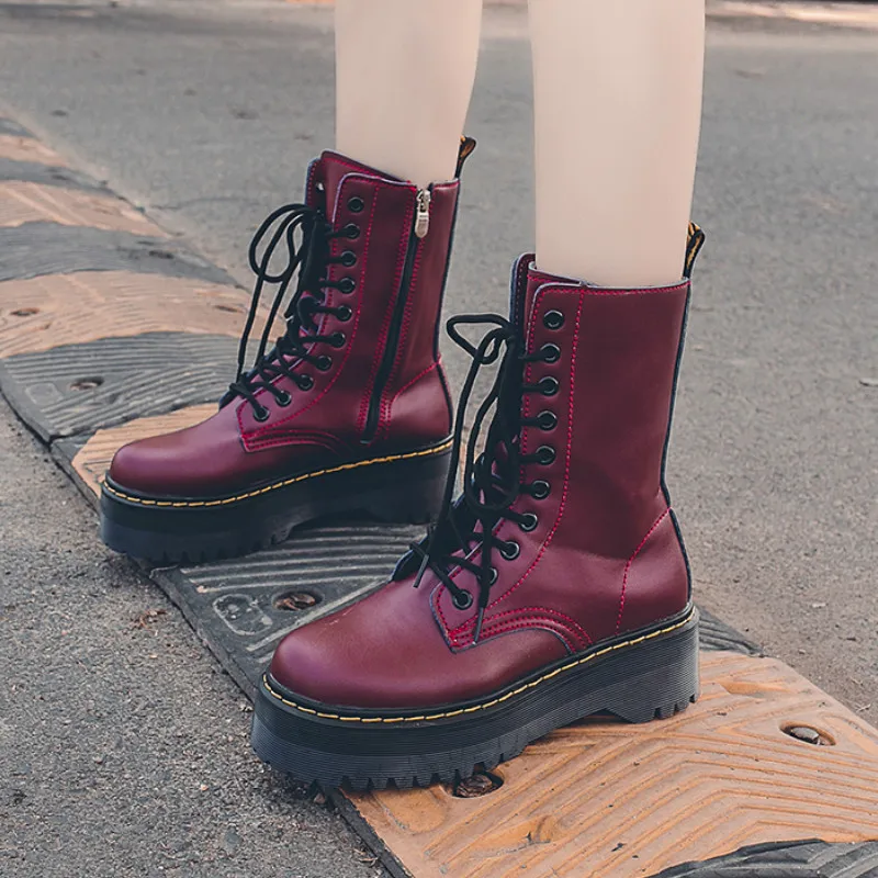 Женские ботильоны качественные кожаные женские Ботинки martin с высоким берцем на