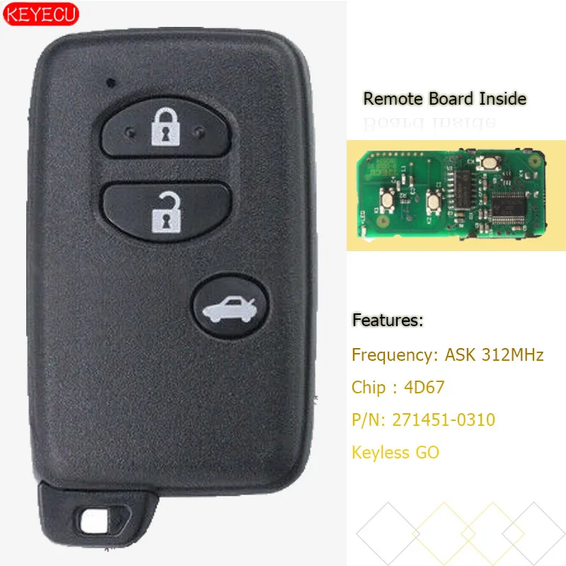 KEYECU 3B смарт ключ ASK 312 МГц 4D67 для Toyota Camry Crown Mark X Majesta P/N: 271451 0310 черный|Ключ от авто| |