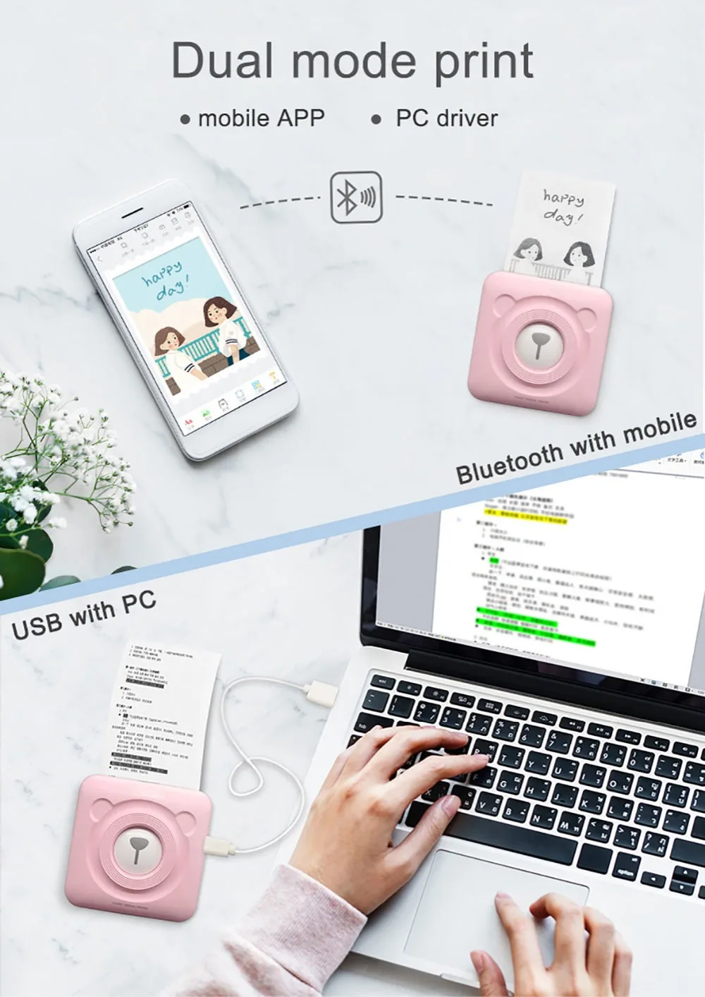Мини Карманный фотопринтер Bluetooth беспроводной небольшой тепловой печати изображения Портативный Ручной мобильный фотопринтер для Android iOS