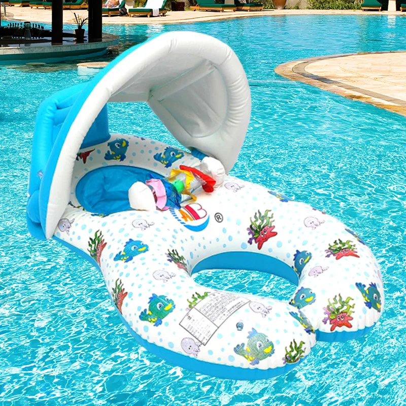 

Baby Portable Children Float Mother Circle Swim Ring Subshade Portable With Safety Swimming Neck Seat Ring Pool Float Inflatable
