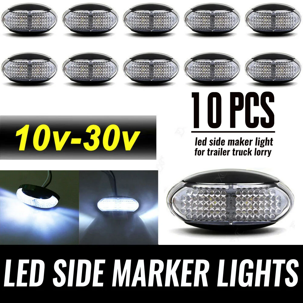 

10pcs Waterproof Side Marker Indicators Light 12V/24V White LED Lamp for Truck Trailer Clearance Lights Bus Car External Lights