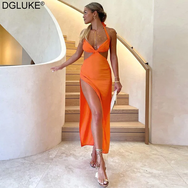 

Halter Backless Long Summer Dresses For Women 2021 Boho Maxi Dress Bohemian Sexy Elegant Long Party Dress Beach Wear