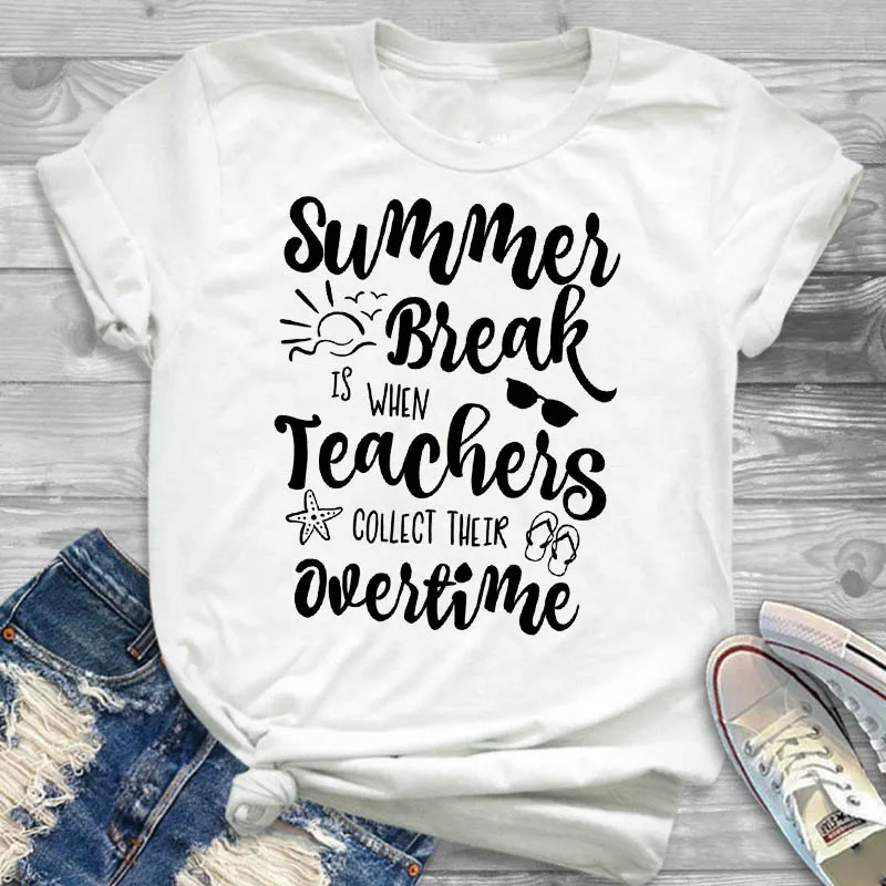 

Women Lady T Shirt Teachers Beach Printed Tshirt Ladies Short Sleeve Loose Tee Shirt Women Female Tops Clothes Graphic T-shirt