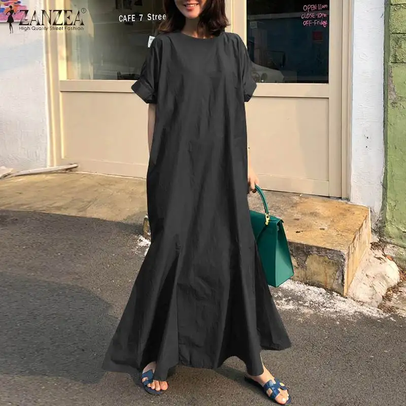Летний сарафан для женщин от ZANZEA повседневное однотонное хлопковое льняное