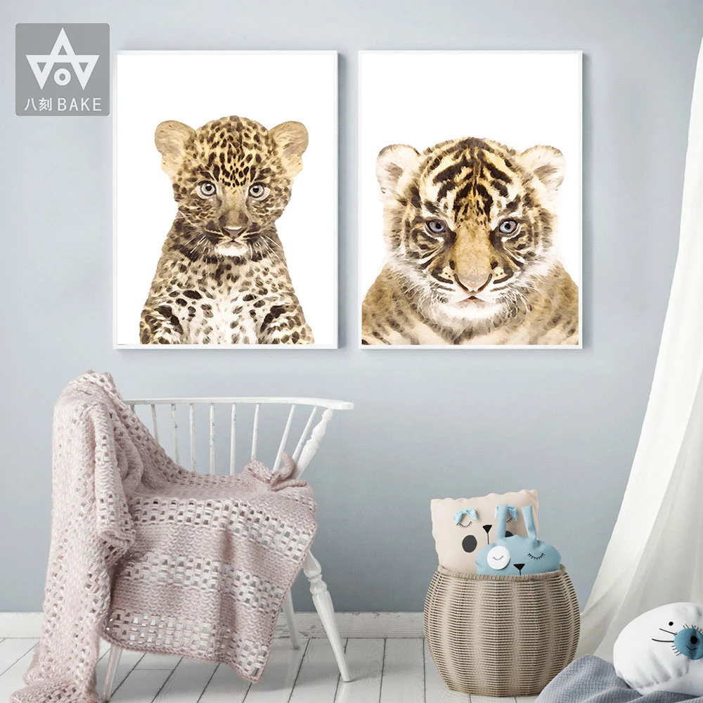 

Canvas Safari Baby Animals Poster Nursery Lion Tiger Wall Art Print Modern Animal Painting Nordic Kid Bedroom Decoration Picture