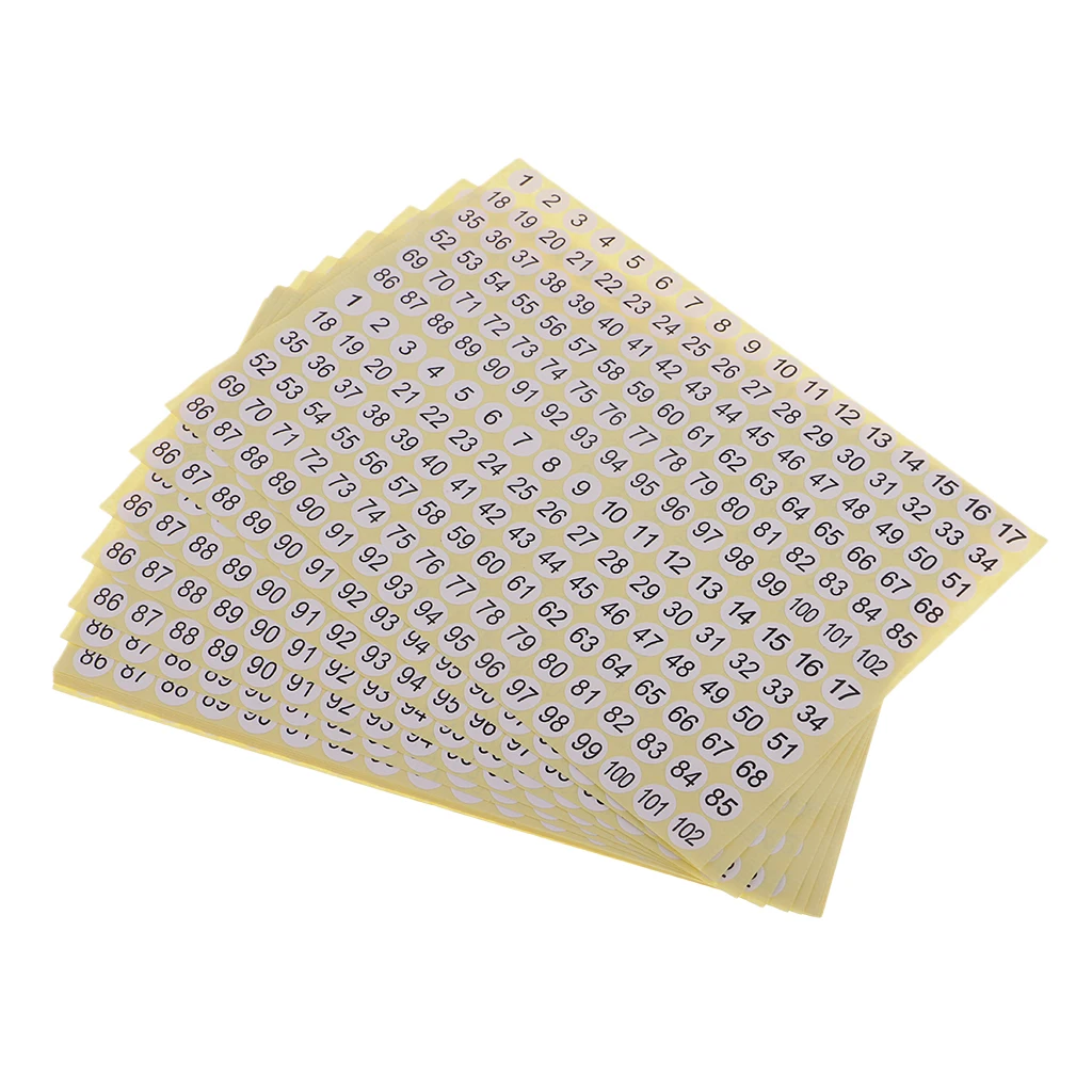 

Set of 15 Sheets, Round Sticky Number Stickers, 1 to 102 Round Self Adhesive