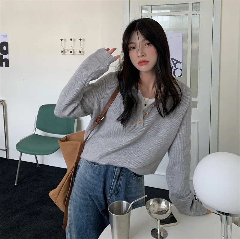 

Cost-effective; Early Autumn Loose Casual Long Sleeves Gray Rac
